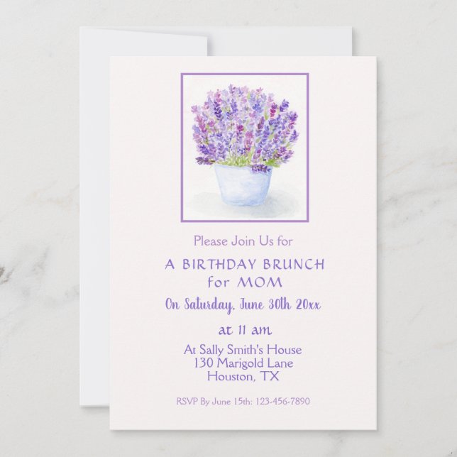 Handmålad Watercolor Lavender Blommigt Birthday Inbjudningar (Framsida)