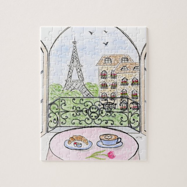 Handmålad Whimsical Paris och Eiffeltornet Pussel (Vertikal)
