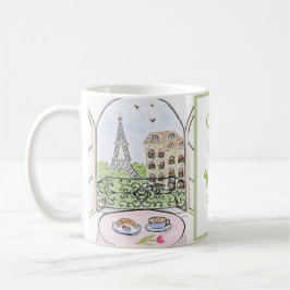 Handmålad Whimsical Paris Teckning Kaffemugg