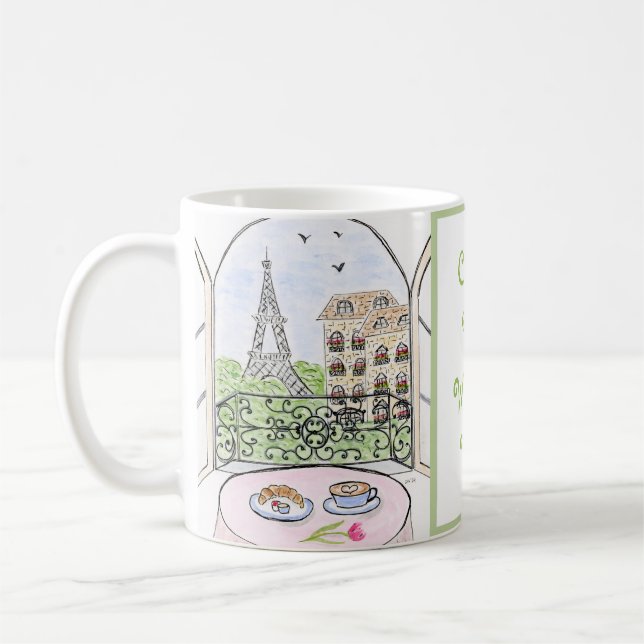 Handmålad Whimsical Paris Teckning Kaffemugg (Vänster)