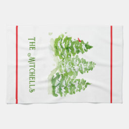 Handmålad Winter Träd PERSONALIZE NAMN Kökshandduk