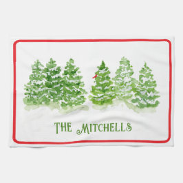 Handmålad Winter Träd PERSONALIZE NAMN Kökshandduk