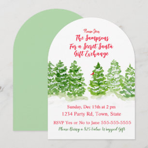 Handmålad Winter Träd SECRET SANTA Inbjudningar