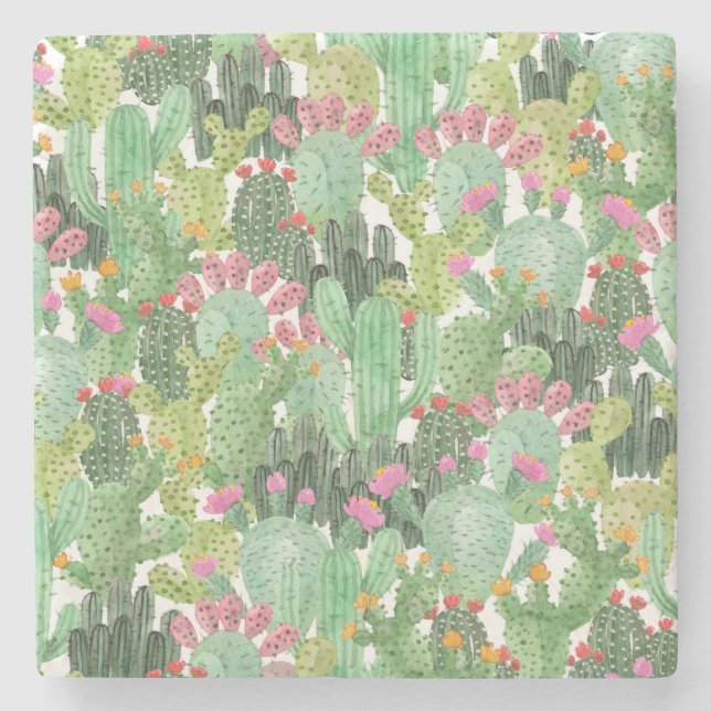 Handmålade aktuarier: Grönten Desert Stenunderlägg (Framsidan)