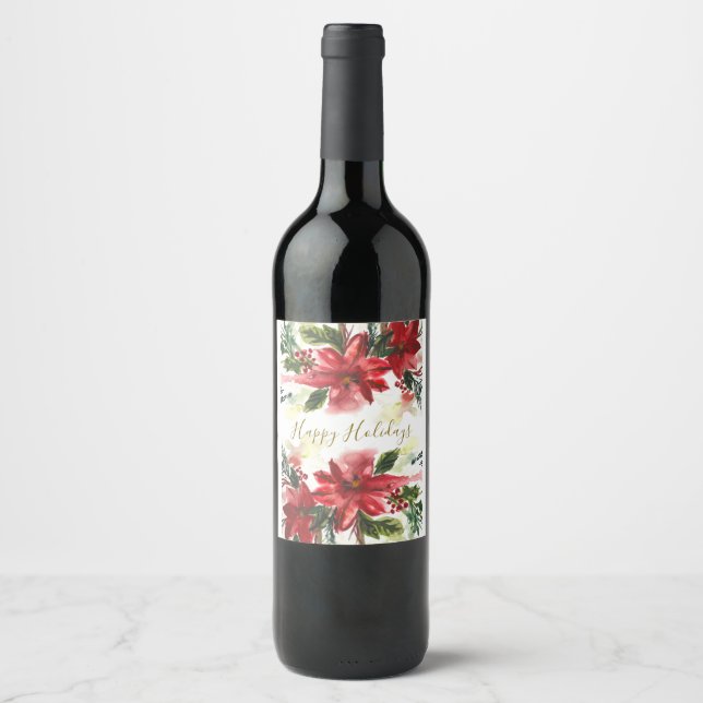 Handmålade akvarell julstjärnor vinflaska etikett (Framsida)