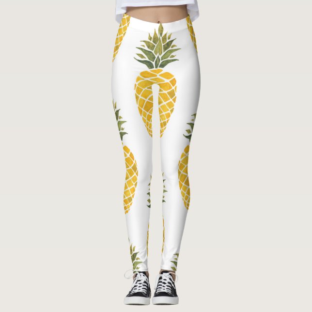 Handmålade ananas: Vattenfärg Sömlös. Leggings (Framsida)