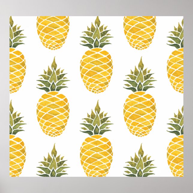 Handmålade ananas: Vattenfärg Sömlös. Poster (Framsidan)