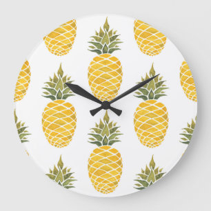 Handmålade ananas: Vattenfärg Sömlös. Stor Klocka