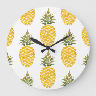 Handmålade ananas: Vattenfärg Sömlös. Stor Klocka