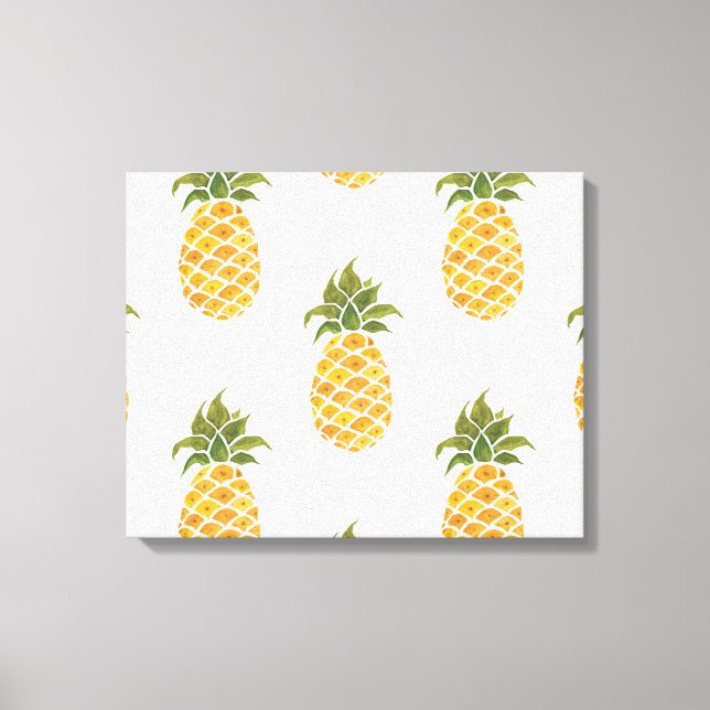 Handmålade ananas, vattenfärgad bakgrund. canvastryck (Framsida)
