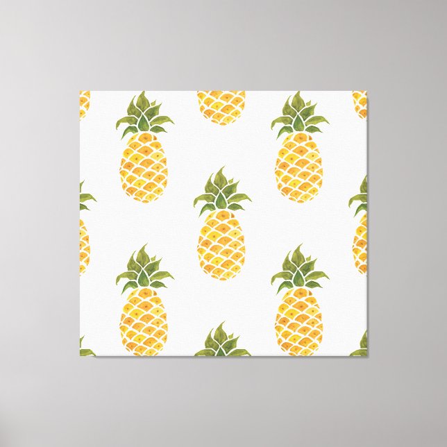 Handmålade ananas, vattenfärgad bakgrund. canvastryck (Framsida)