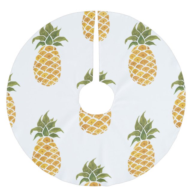 Handmålade ananas, vattenfärgad bakgrund. julgransmatta borstad polyester (Framsidan)