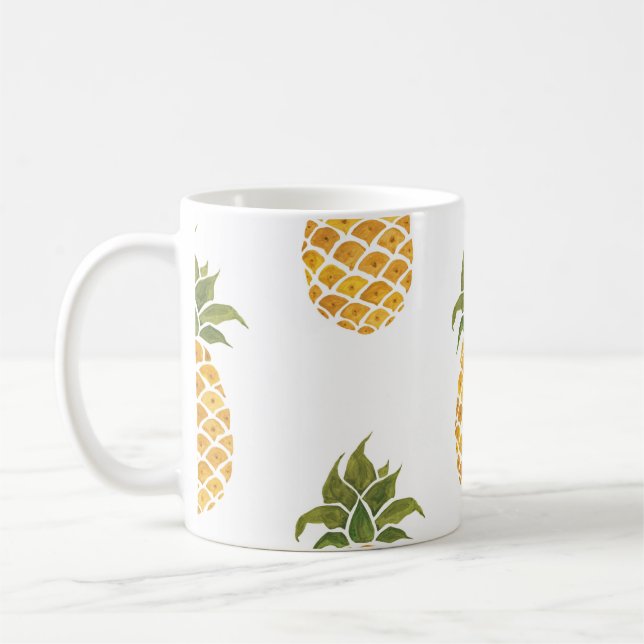Handmålade ananas, vattenfärgad bakgrund. kaffemugg (Vänster)