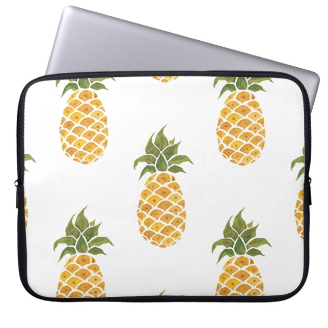 Handmålade ananas, vattenfärgad bakgrund. laptop fodral (Framsidan)