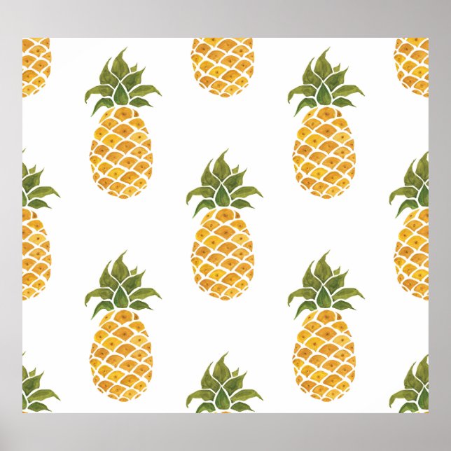 Handmålade ananas, vattenfärgad bakgrund. poster (Framsidan)