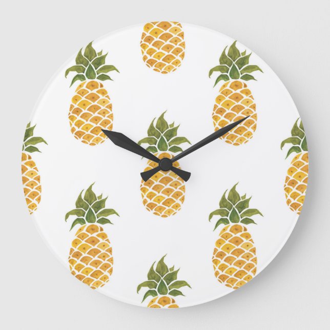 Handmålade ananas, vattenfärgad bakgrund. stor klocka (Framsida)