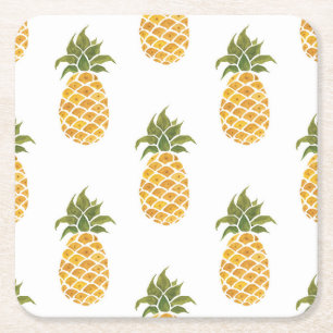 Handmålade ananas, vattenfärgad bakgrund. underlägg papper kvadrat