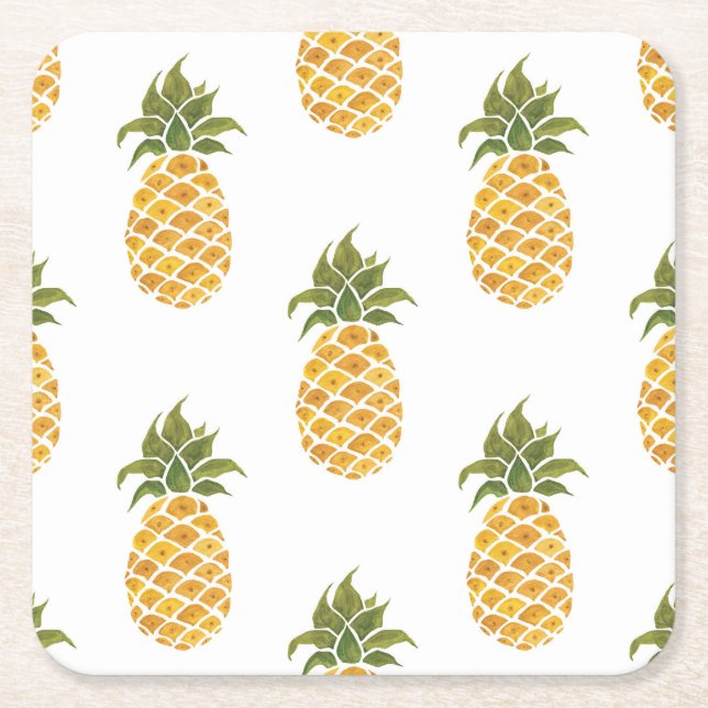 Handmålade ananas, vattenfärgad bakgrund. underlägg papper kvadrat (Framsidan)