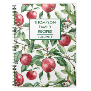 Handmålade äpplen och löv Personlig Recipe Anteckningsbok
