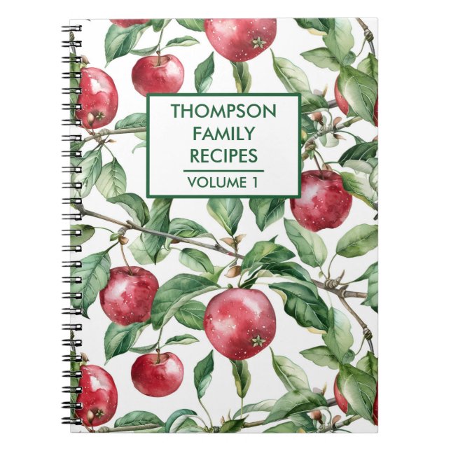 Handmålade äpplen och löv Personlig Recipe Anteckningsbok (Framsidan)