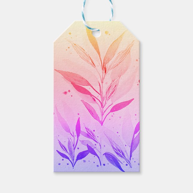 Handmålade Apricot Lila Blommigts - Lövs Gift Presentetikett (Framsidan)