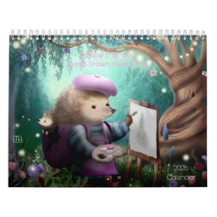Handmålade barn Bok Illustration 2026 Kalender