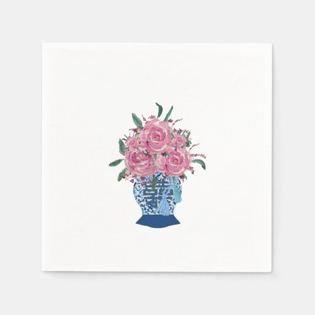 Handmålade Blå- och White Ginger Burk Napkins Pappersservett (Framsidan)