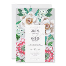 Handmålade blommor grönt elegant bröllop