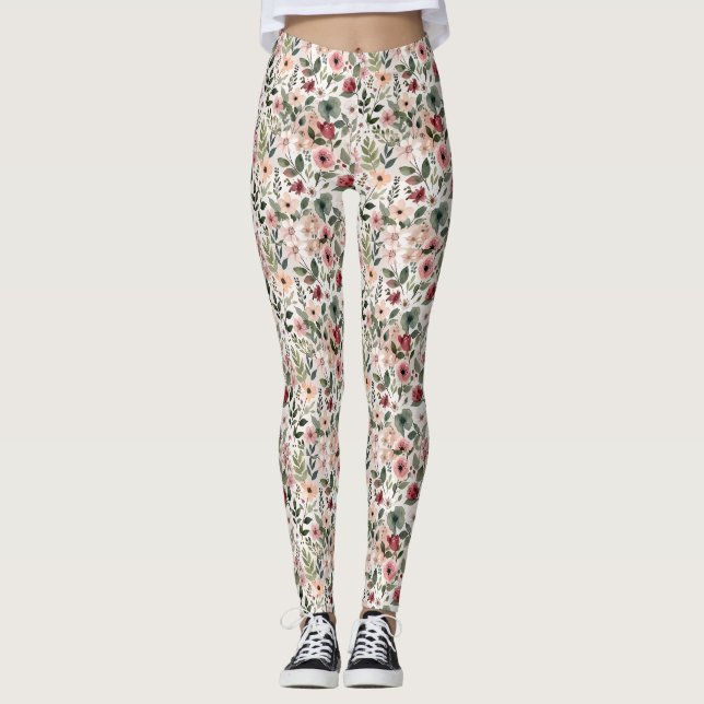 Handmålade Blommor i Modern Akvarell Elegans Leggings (Framsida)