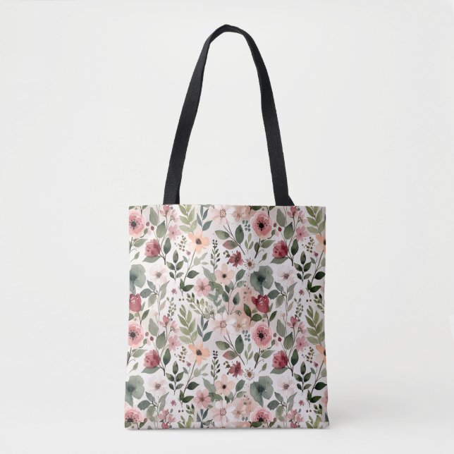 Handmålade Blommor i Modern Akvarell Elegans Tygkasse (Framsida)