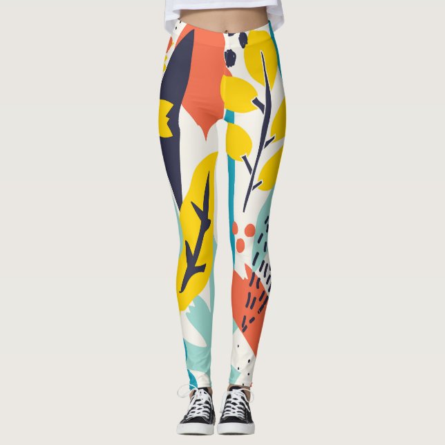 Handmålade blommor lämnar sömlöst mönster. leggings (Framsida)