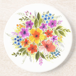 Handmålade blommor, ljus akvarellbukett. underlägg