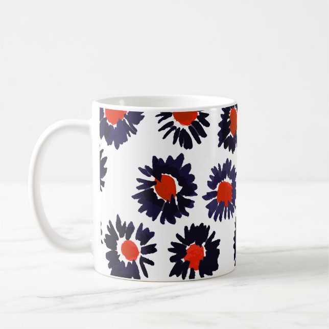 Handmålade blommor, röd och blå mönster. kaffemugg (Vänster)
