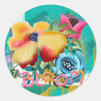 Handmålade BLOOM Vår Blommigt-Blommar Runt Klistermärke