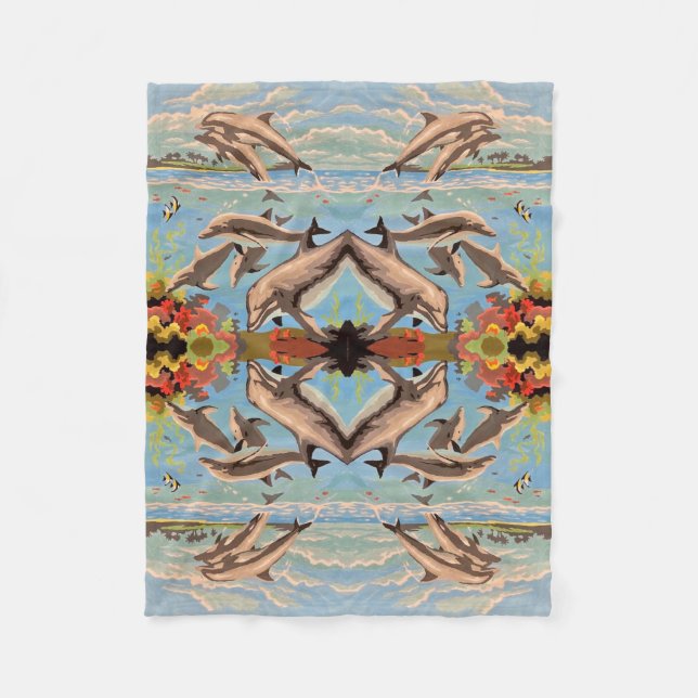 Handmålade efter taldelfiner | Spegel Tiled | Fleecefilt (Framsidan)