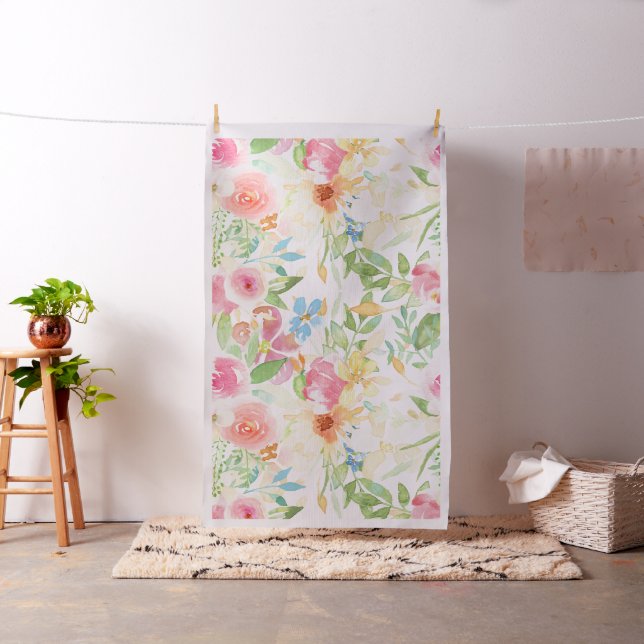 Handmålade, färgstarka, ömtåliga blommor mönster tyg (In Situ)