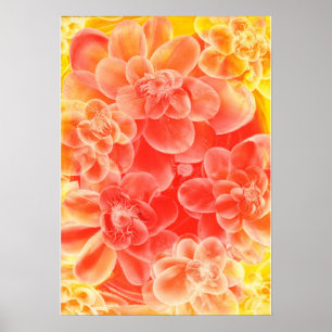 Handmålade Gouache-blommor i varma solnedgångsfärg Poster