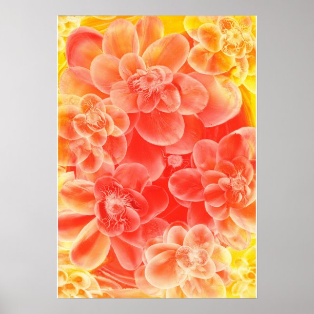 Handmålade Gouache-blommor i varma solnedgångsfärg Poster (Framsidan)