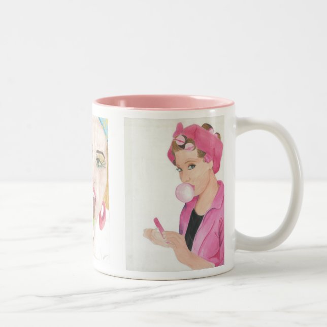 Handmålade konst 3-målningar Dam Kaffe Mugg Kopp (Höger)