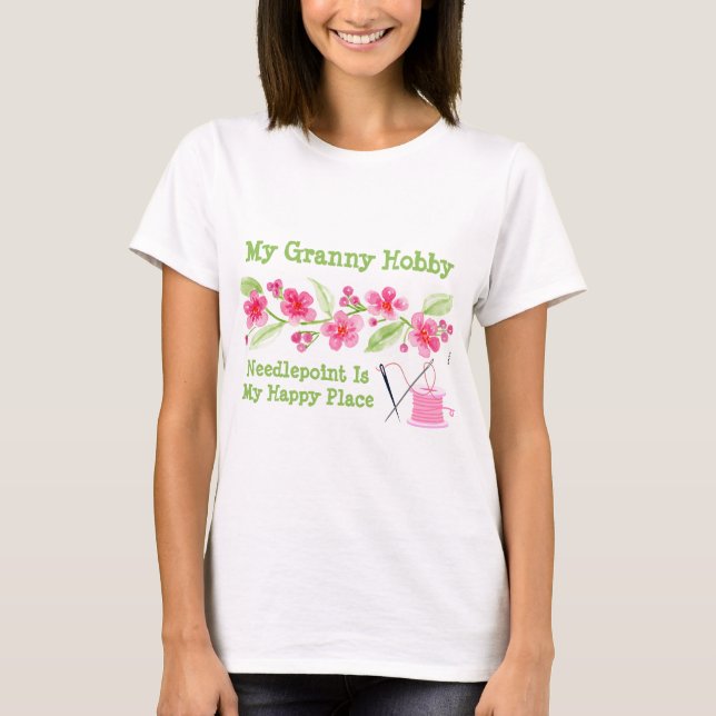 Handmålade körsbärsblommor mormors mönstersticknin t shirt (Framsida)