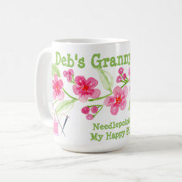 Handmålade körsbärsblommor mormors nålstick kaffemugg