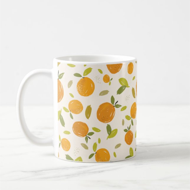Handmålade orangar ger sömlös utformning av mönste kaffemugg (Vänster)