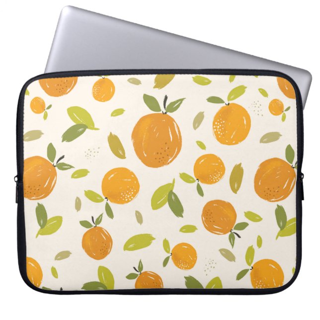 Handmålade orangar ger sömlös utformning av mönste laptop fodral (Framsidan)