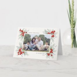 Handmålade röda bär Jul Holiday Foto Helgkort