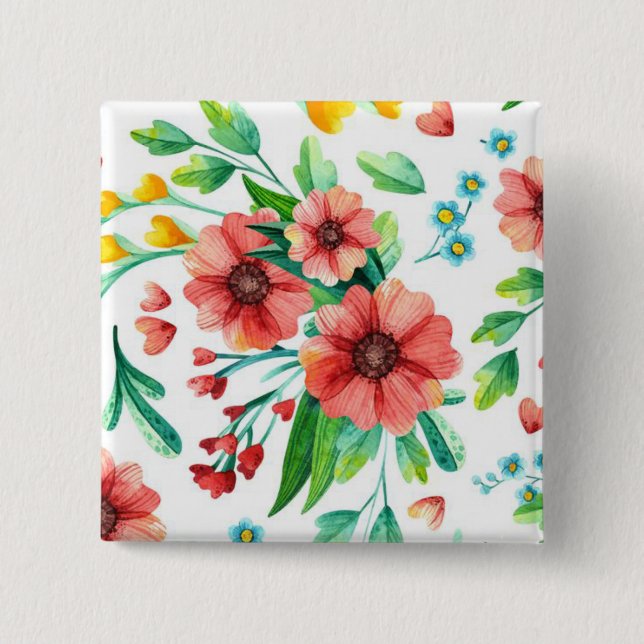 Handmålade Rosa Flowers Blommönster-23498 Knapp (Framsida)