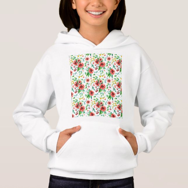 Handmålade Rosa Flowers Blommönster-23498 T Shirt (Framsida)