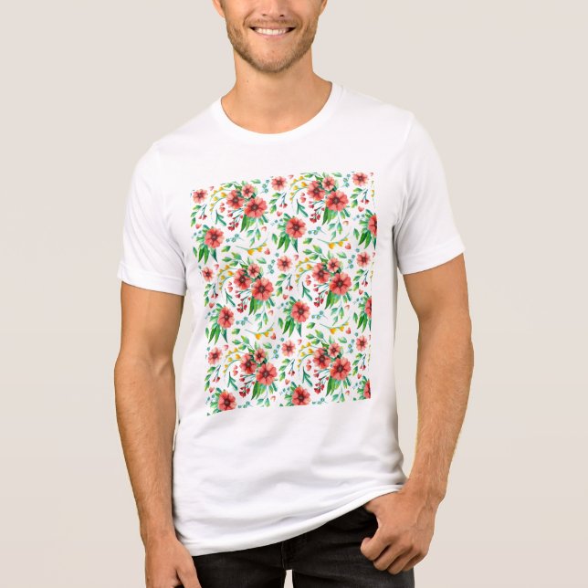Handmålade Rosa Flowers Blommönster-23498 T Shirt (Framsida)
