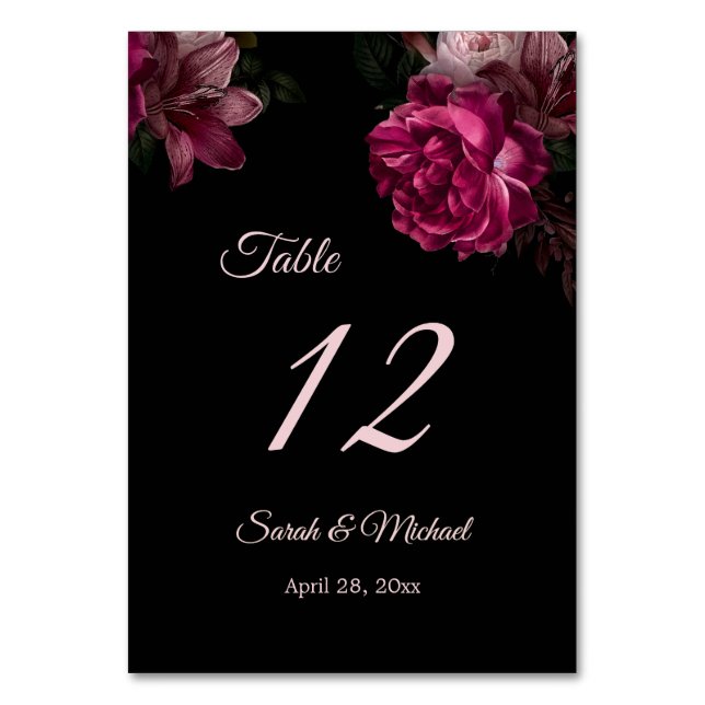 Handmålade rosor Mörka stämningsfulla blommande br Bordsnummer (Framsidan)