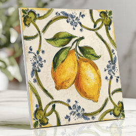 Handmålade sicilianska citroner och blomsterstamma kakelplatta