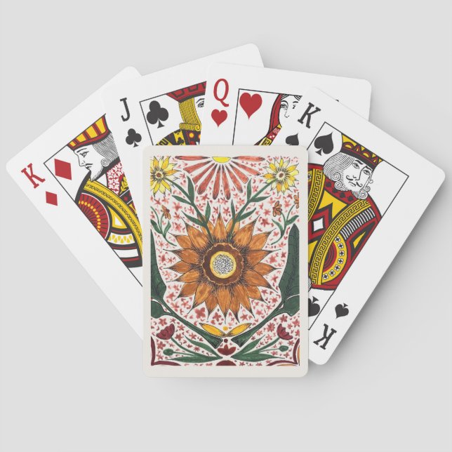 Handmålade symmetriska solrosblommor casinokort (Baksidan)